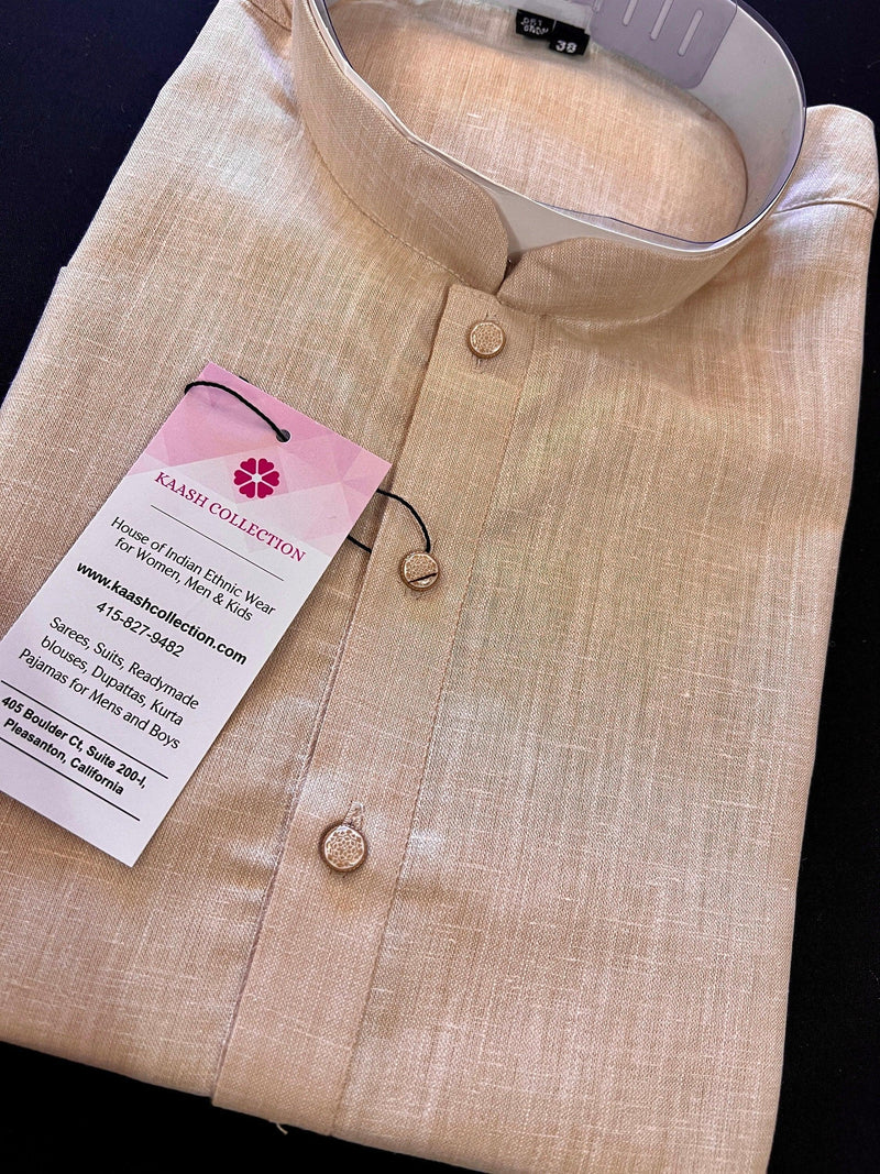 Fawn Beige Color Premium Pure Linen Cotton Kurta Pajama Set for Men | Cotton Linen Men Kurtas | Beige Color Kurta | Soft Kurta for Men - Kaash
