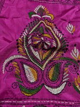 Fuchsia Pink hand Kantha stitch saree on Bangalori silk — Kaash Collection