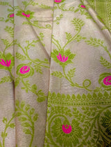 Gold Banarasi Tissue with Pista Green saree in banarasi tissue silk with meenakari floral border on tissue silk — Kaash Collection