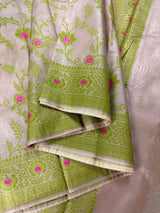 Gold Banarasi Tissue with Pista Green saree in banarasi tissue silk with meenakari floral border on tissue silk — Kaash Collection