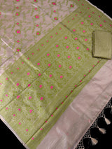 Gold Banarasi Tissue with Pista Green saree in banarasi tissue silk with meenakari floral border on tissue silk — Kaash Collection