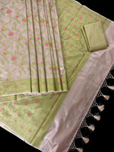 Gold Banarasi Tissue with Pista Green saree in banarasi tissue silk with meenakari floral border on tissue silk — Kaash Collection