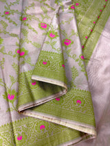 Gold Banarasi Tissue with Pista Green saree in banarasi tissue silk with meenakari floral border on tissue silk — Kaash Collection