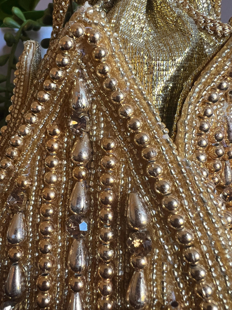 Gold Color Handmade Potli Bag | Gold Beaded | Party Clutch Sling | Wedding Purse in Gold | Bridal Bag, Handmade, Embellished Lotus Potli - Kaash