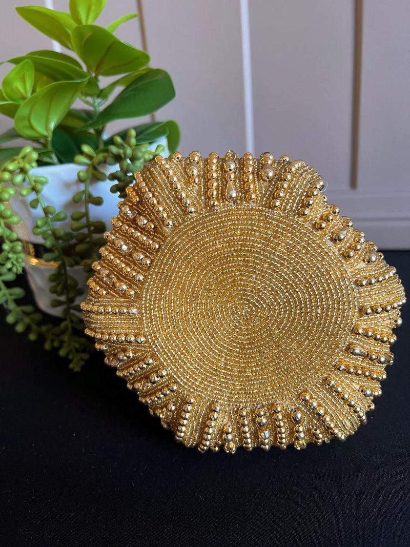 Gold Color Handmade Potli Bag | Gold Beaded | Party Clutch Sling | Wedding Purse in Gold | Bridal Bag, Handmade, Embellished Lotus Potli - Kaash