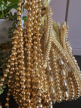 Gold Color Handmade Potli Bag | Gold Beaded | Party Clutch Sling | Wedding Purse in Gold | Bridal Bag, Handmade, Embellished Lotus Potli - Kaash