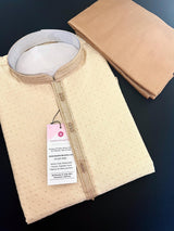 Gold Color Men Kurta Pajama with Weave and Zari Work - Kaash