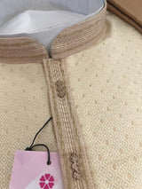 Gold Color Men Kurta Pajama with Weave and Zari Work - Kaash