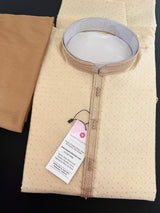 Gold Color Men Kurta Pajama with Weave and Zari Work - Kaash