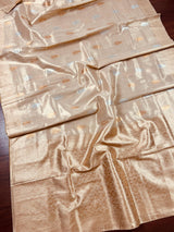 Gold Color Soft Tissue Silk Saree with Banarasi Borders and Pallu | Copper and Sliver Leaves Buttas | Banarasi Soft Tissue Saree - Kaash
