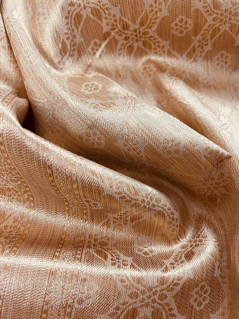 Gold Color Soft Tissue Silk Saree with Banarasi Borders and Pallu | Copper and Sliver Leaves Buttas | Banarasi Soft Tissue Saree - Kaash
