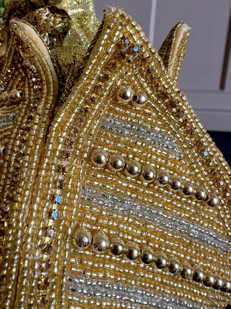 Gold Potli Bag | Gold and Sliver Beaded Studded Clutch | Party Clutch Sling | Wedding Purse in Gold | Handmade Embellished Lotus Potli Bag - Kaash