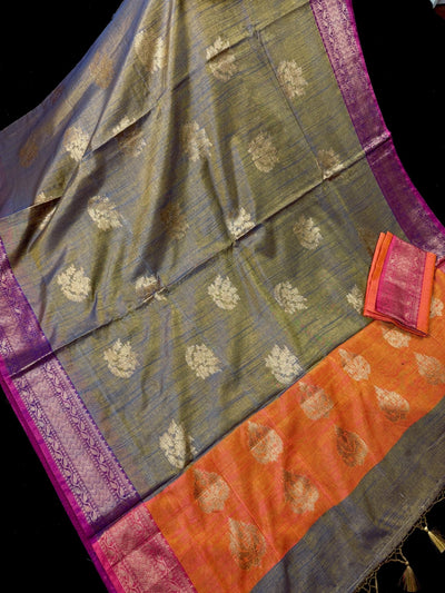 Gold Purple Tissue blend Cotton Silk Saree - Kaash