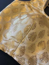Gold Stitched Sleeveless Blouse with small Gold Buttis Pure Banarasi - Kaash
