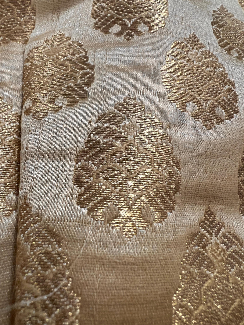 Gold Stitched Sleeveless Blouse with small Gold Buttis Pure Banarasi | Size 36 Gold Color Ready to Wear Blouse | Gold Color Saree Blouse - Kaash