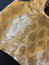 Gold Stitched Sleeveless Blouse with small Gold Buttis Pure Banarasi | Size 36 Gold Color Ready to Wear Blouse | Gold Color Saree Blouse - Kaash