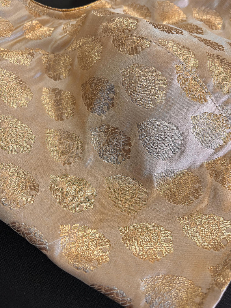 Gold Stitched Sleeveless Blouse with small Gold Buttis Pure Banarasi | Size 36 Gold Color Ready to Wear Blouse | Gold Color Saree Blouse - Kaash