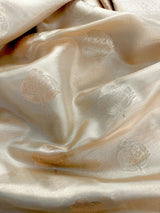 Gold Tissue Silk Saree – Banarasi Border, Muted Leaves Buttas - Kaash