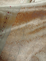 Gold Tissue Silk Saree – Banarasi Border, Muted Leaves Buttas - Kaash