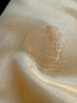 Gold Tissue Silk Saree – Banarasi Border, Muted Leaves Buttas - Kaash