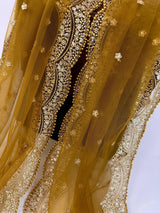 Golden Brown net dupatta with zari, sequin & beads — Kaash Collection