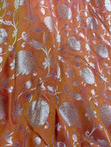 Dual Coral Peach Banarasi Handloom saree in banarasi silk handloom with muted gold zari handweaving — Kaash Collection