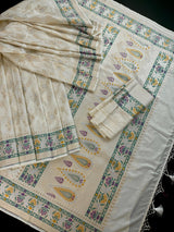 Off White Banarasi saree in banarasi silk with all-over banarasi jaal pattern in zari — Kaash Collection