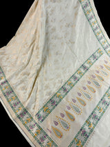 Off White Banarasi saree in banarasi silk with all-over banarasi jaal pattern in zari — Kaash Collection