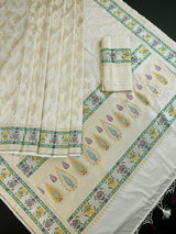 Off White Banarasi saree in banarasi silk with all-over banarasi jaal pattern in zari — Kaash Collection