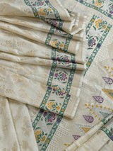 Off White Banarasi saree in banarasi silk with all-over banarasi jaal pattern in zari — Kaash Collection