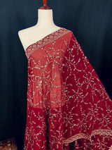 Gorgette Deep Maroon Color Dupatta with Zari and tiny Sequin | Wedding Dupatta | Dupatta for Lehanga | Floral Dupatta | Dupatta for Gift - Kaash