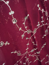 Gorgette Deep Maroon Color Dupatta with Zari and tiny Sequin | Wedding Dupatta | Dupatta for Lehanga | Floral Dupatta | Dupatta for Gift - Kaash