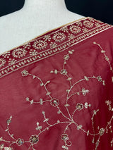 Gorgette Deep Maroon Color Dupatta with Zari and tiny Sequin | Wedding Dupatta | Dupatta for Lehanga | Floral Dupatta | Dupatta for Gift - Kaash