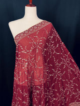 Gorgette Deep Maroon Color Dupatta with Zari and tiny Sequin | Wedding Dupatta | Dupatta for Lehanga | Floral Dupatta | Dupatta for Gift - Kaash