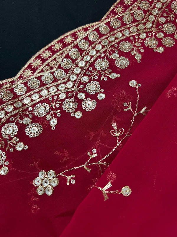 Gorgette Sindhur Color Dupatta with Zari and tiny Sequin | Wedding Dupatta | Dupatta for Lehanga | Floral Dupatta | Dupatta for Gift - Kaash