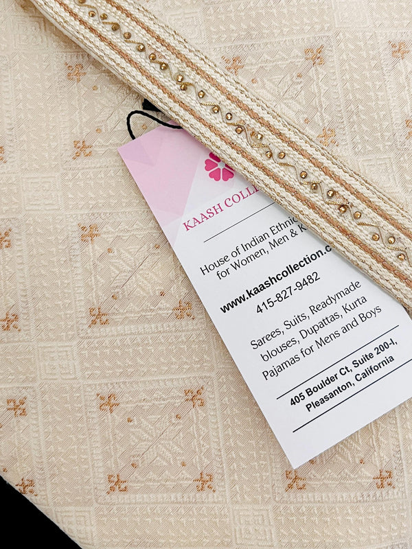 Grand Cream Color Men Kurta Pajama with Gorgeous design Pattern embedded with Zari Weave Work | Men Ethnic Wear | Wedding Wear For Men - Kaash