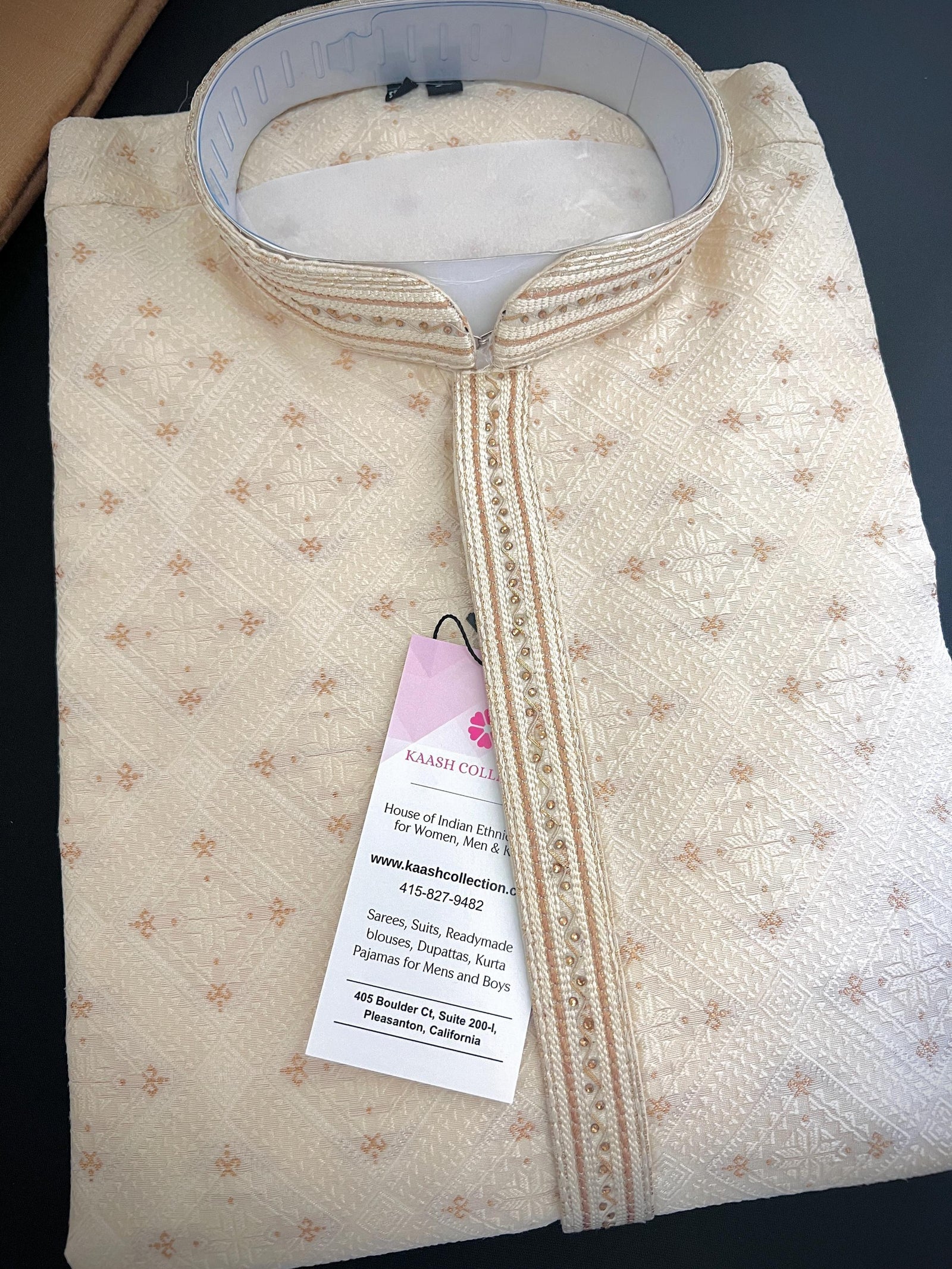 Grand Cream Color Men Kurta Pajama with Gorgeous design Pattern