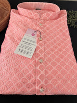 Pastel Peach men's kurta pajama in soft butter silk with embroidery with tiny sequin work — Kaash Collection
