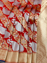 Grand Red Banarasi Silk Traditional Saree with Gold and Sliver Zari Weave - Kaash