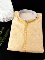 Grand Yellow Color Men's Soft Silk Kurta Pajama Set | Yellow Haldi Function Wear - Kaash