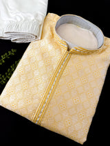 Grand Yellow Color Men's Soft Silk Kurta Pajama Set | Yellow Haldi Function Wear - Kaash