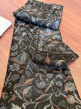 Charcoal Grey men's kurta pajama in banarasi butter silk with banarasi floral weave with cotton lining — Kaash Collection