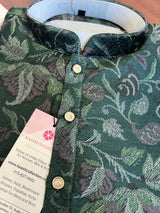 Hunter Green men's kurta pajama in banarasi butter silk with banarasi floral weave with cotton lining — Kaash Collection