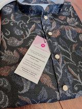 Charcoal Grey men's kurta pajama in banarasi butter silk with banarasi floral weave with cotton lining — Kaash Collection