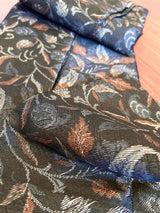 Charcoal Grey men's kurta pajama in banarasi butter silk with banarasi floral weave with cotton lining — Kaash Collection