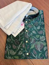 Hunter Green men's kurta pajama in banarasi butter silk with banarasi floral weave with cotton lining — Kaash Collection