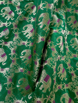 Green & Pink Banarasi saree in banarasi silk with shikargah with elephant & horse motifs — Kaash Collection