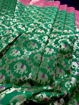 Green and Pink Color Combination Banarasi Silk Shikargah Saree in Zari Weave Work | Shikargah Sarees - Kaash