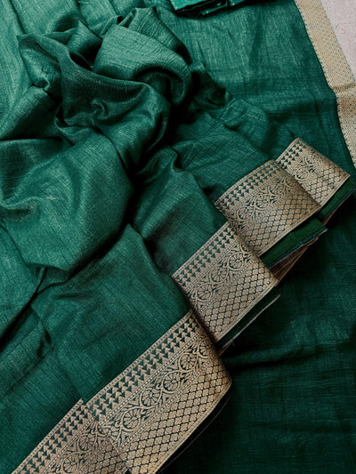 Green Art Silk Saree with Lace Borders, Plain Body Work Blouse - Kaash