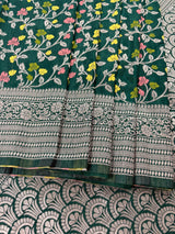 Green Dupion Banarasi saree in banarasi semi dupion silk with floral meenakari work — Kaash Collection